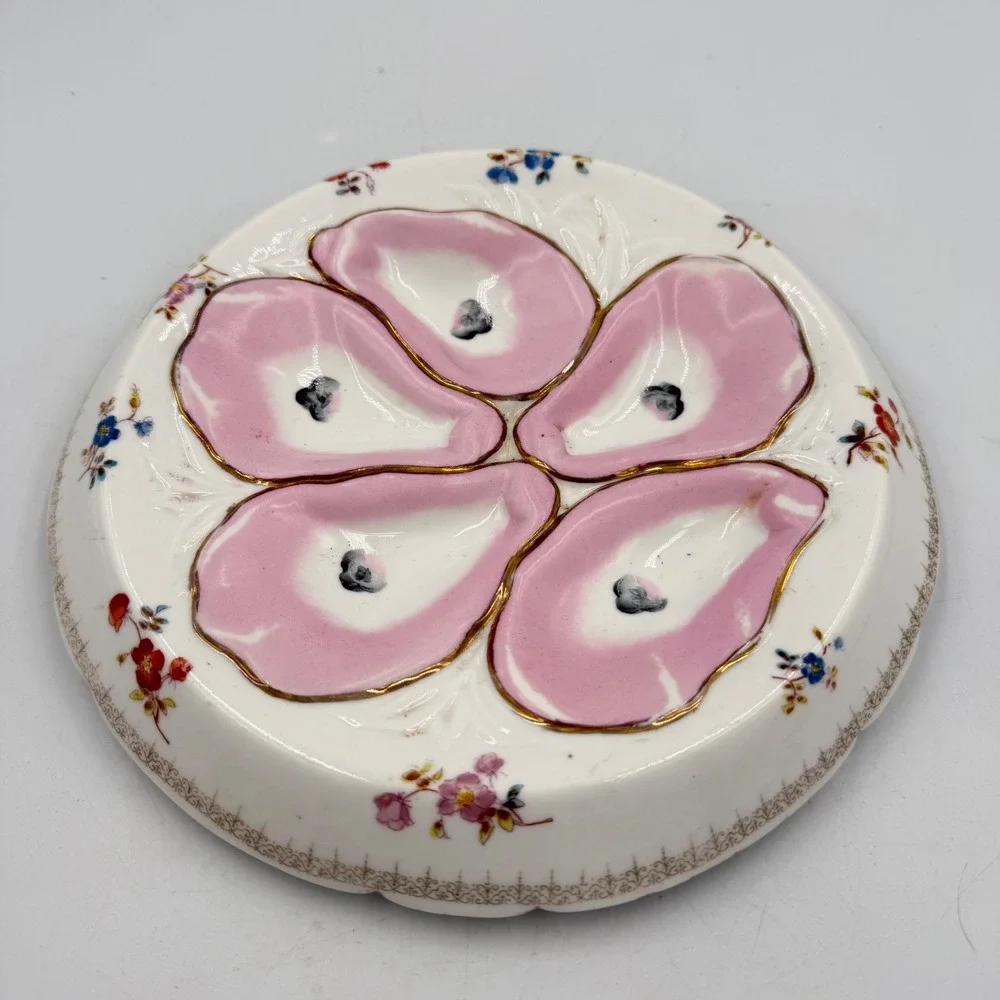 Antique Marx & Gutherz Carlsbad Austria Oyster Plate Pink 5 Well‎ Victorian
